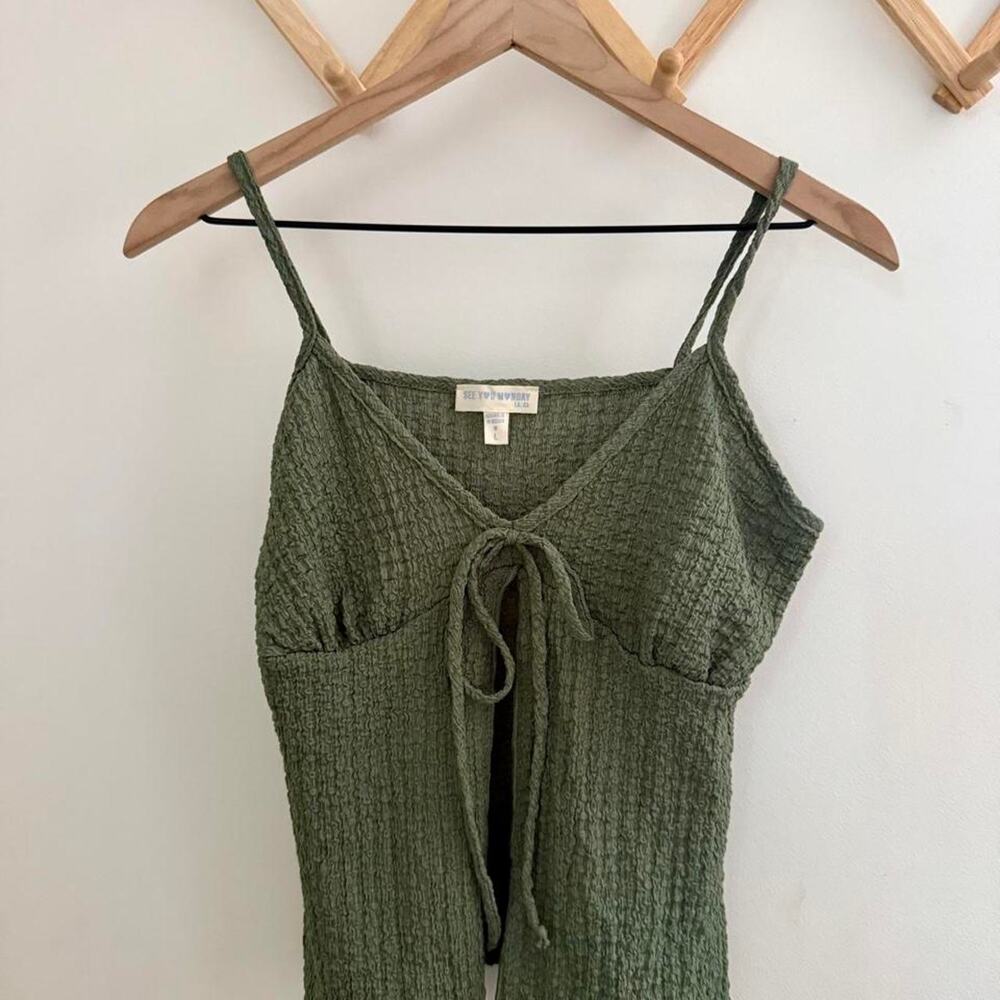 See you monday green tie front babydoll boho festival tank